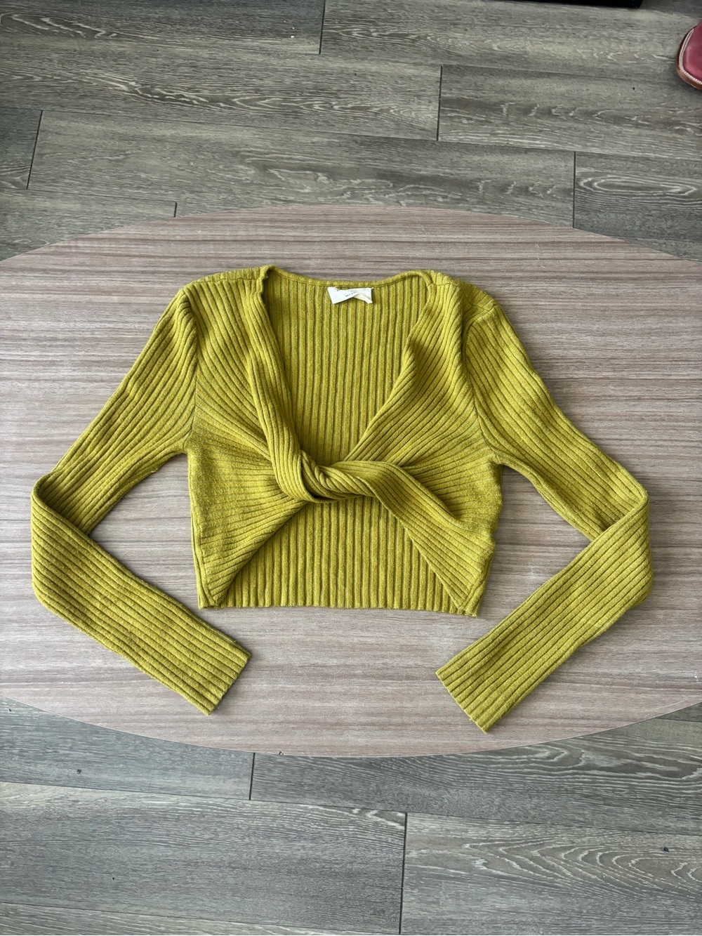 Audrey 3+1 Olive Green Ribbed Twist-Front Long Sleeve Crop Top
